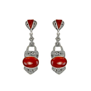 Beautiful Carnelian and Marcasite Sterling Silver Statement Earrings