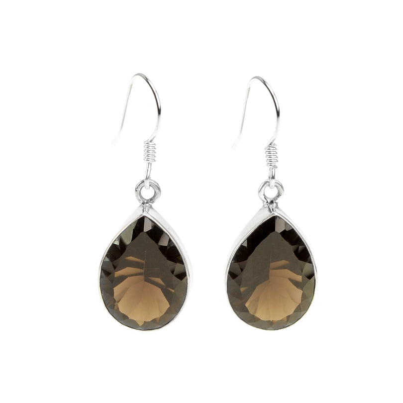 Classy Rich Faceted Smoky Quartz Sterling Silver Earrings