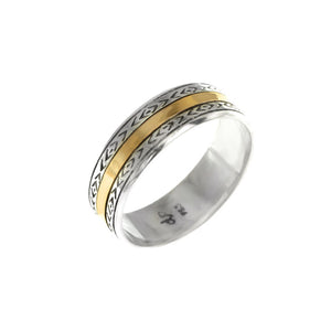 deGruchy Celtic Design Two-Tone Statement Ring with Gold Sheeting on Sterling Silver