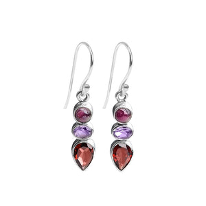 Lovely Mixed Gems: Amethyst, Tourmaline and Garnet Sterling Silver Earrings