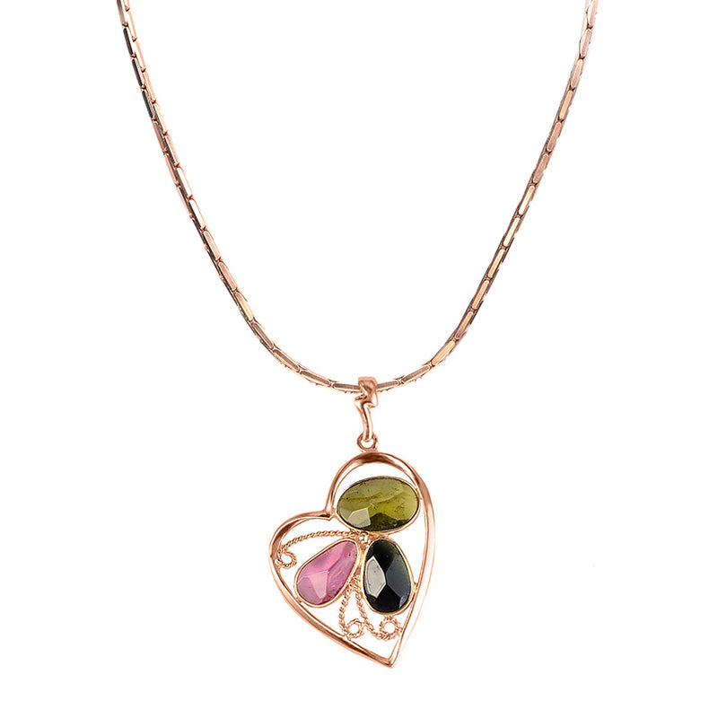 Tourmaline Heart Rose Gold Plated Sterling Silver Pendant Necklace