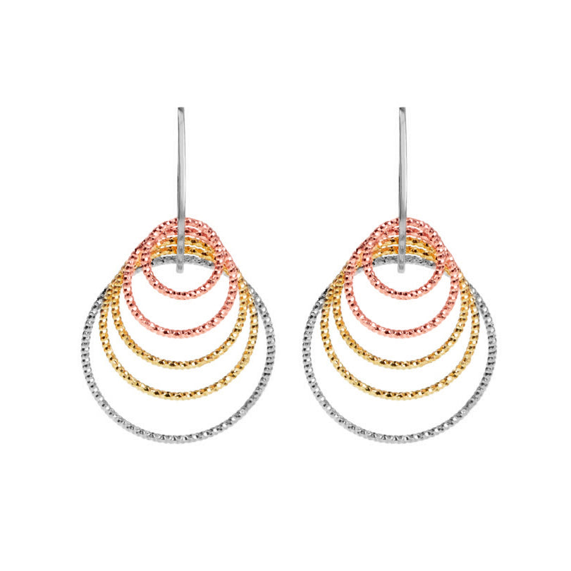 Sparkling Italian Tri-Color Diamond Cut Layered Sterling Silver Earrings