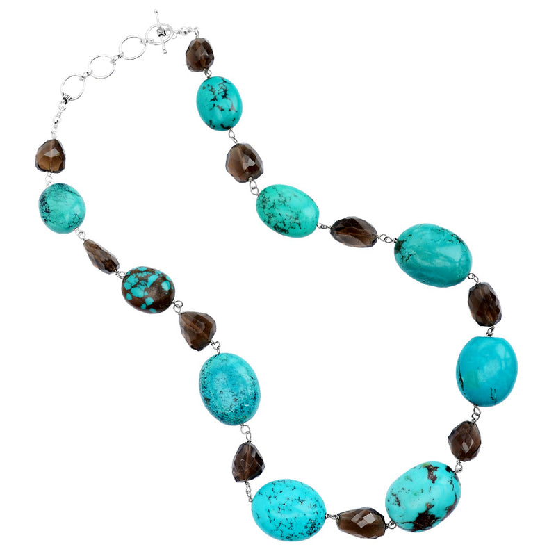 Dramatic Turquoise & Smoky Quartz Sterling Silver Statement Necklace