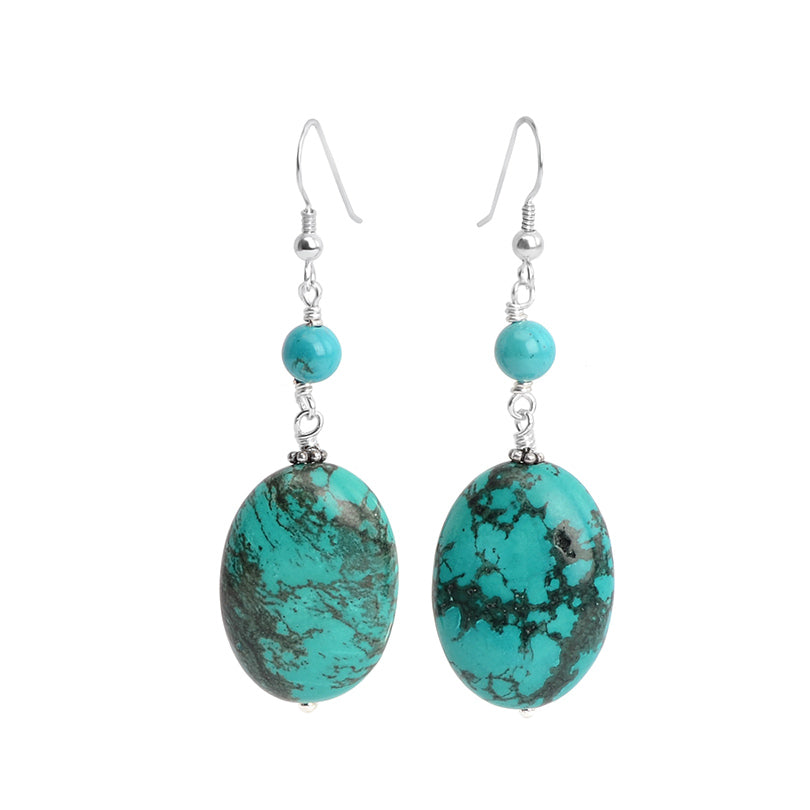 Vibrant Ocean Blue Chalk Turquoise Earrings on Sterling Silver Hooks
