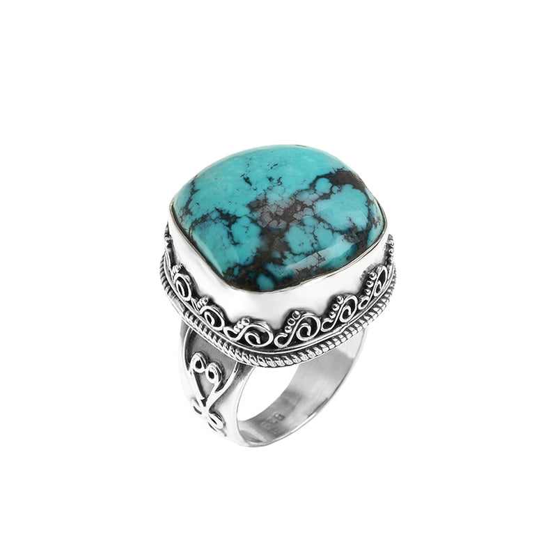 Luxurious Genuine Balinese Turquoise Sterling Silver Ring