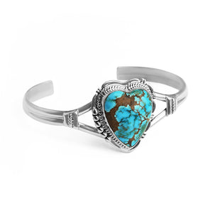 Pretty Southwestern Style Turquoise Heart Sterling Silver Petite Statement Cuff