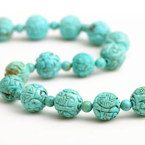 Beautiful Vibrant Blue Carved Chalk Turquoise Gold Plated Clasp Necklace