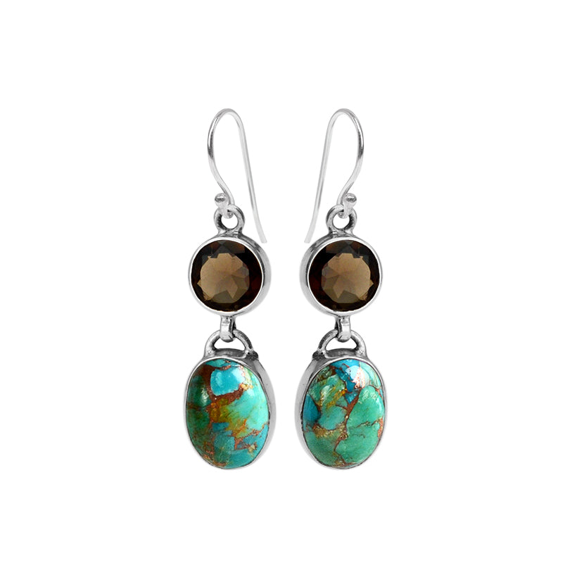 Beautiful Turquoise and Smoky Quartz Sterling Silver Earrings