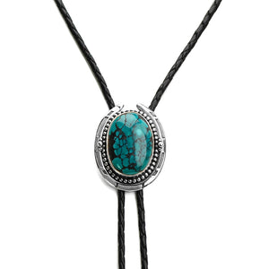 Genuine Turquoise Sterling Silver Leather Bolo