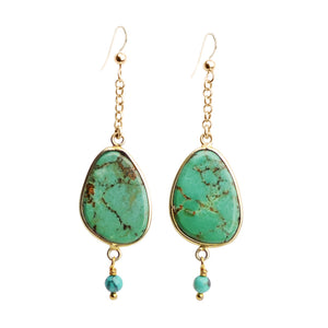 Glamorous Genuine Turquoise Earrings With Gold Fill Hooks