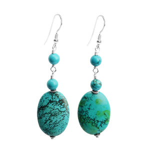 Bewitching Blue Chalk Turquoise Large Stone Sterling Silver Earrings