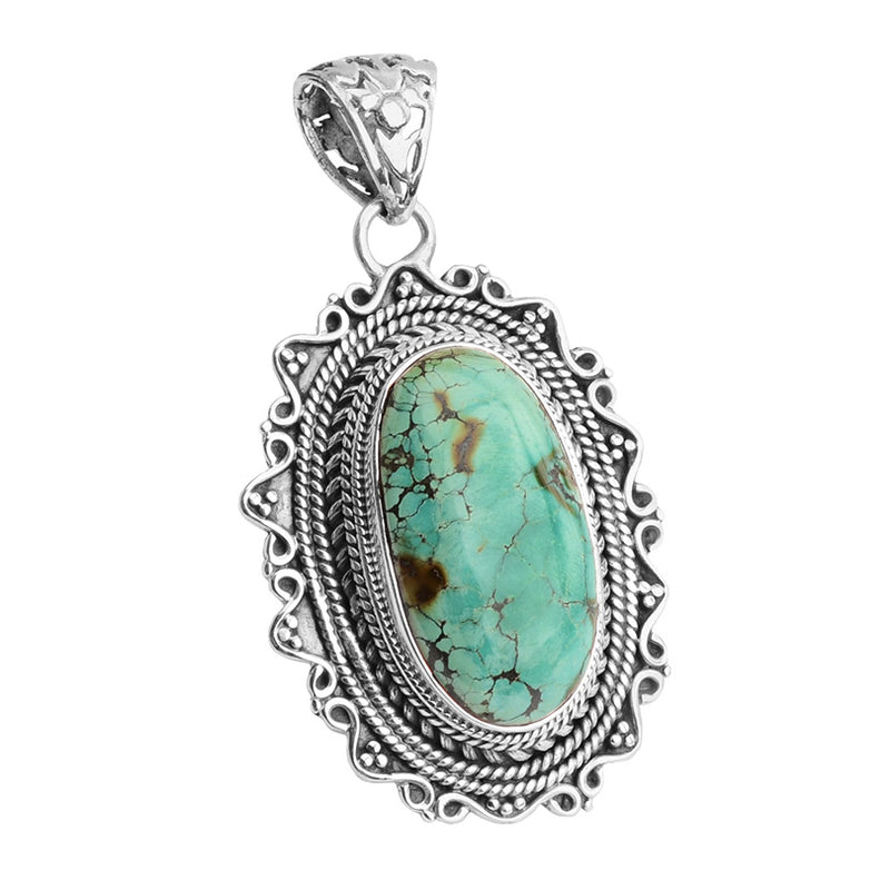 Genuine Large Turquoise Sterling Silver Statement Pendant