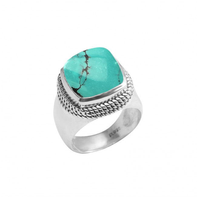 Genuine Light Blue Large Turquoise Square Stone Sterling Silver Statement Ring