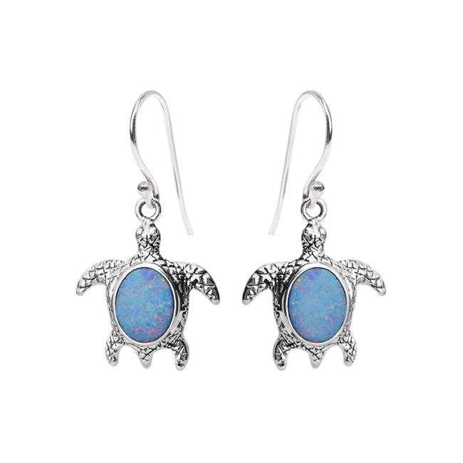 Playful Turtle Australian Blue Opal Sterling Silver Earrings