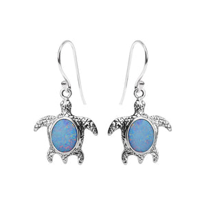 Playful Turtle Australian Blue Opal Sterling Silver Earrings
