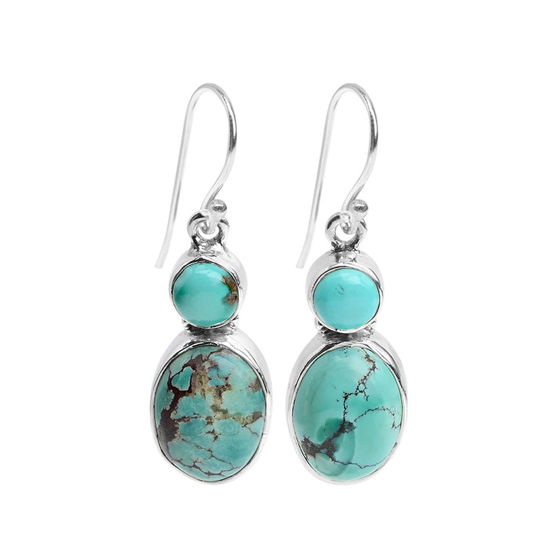 Genuine Turquoise Double Stone Sterling Silver  Earrings