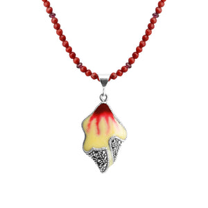 Delicate Flower with Marcasite Trim on Crimson Coral Neckline Sterling Silver Necklace