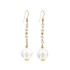 Gorgeous Diamond Cut Crystal Balls & pearl with Gold Fill Leverback Earrings
