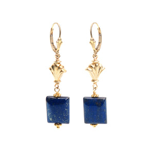 Gorgeous Lapis Earrings With Gold Filled Lever Back Hooks And Vermeil Shell Accent