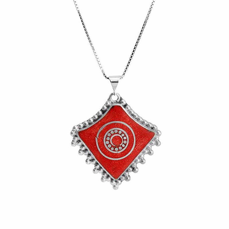 Unique Himalayan Coral Nepal Pendant on Sterling Silver Chain Necklace