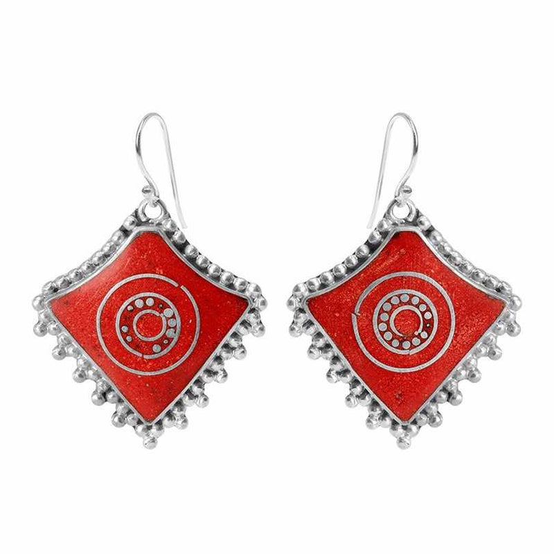 Extraordinary Himalayan Coral Nepal Sterling Silver Plated Earrings