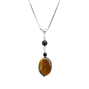 Tiger's Eye and Black Onyx Sterling Silver Necklace