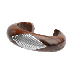 Stunning Hand Carved Rosewood Cuff Sterling Silver Statement Bangle
